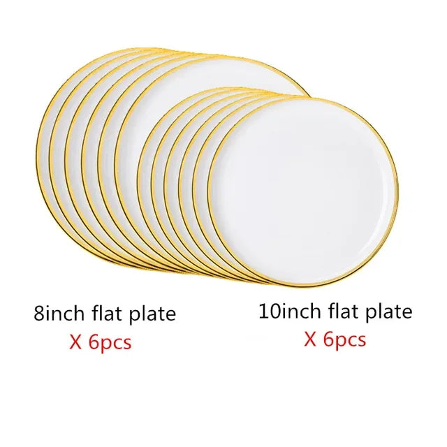 Bright White And Pink With Gold Porcelain Plates Kitchen Dinner Plate Set Ceramics Food Dishes Salad Noodles Bowl